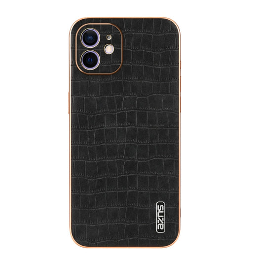 For iPhone 11 AZNS Electroplated Frame Crocodile Texture Full Coverage Phone Case(Black)