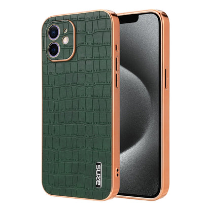 For iPhone 11 AZNS Electroplated Frame Crocodile Texture Full Coverage Phone Case(Green)