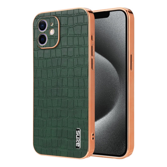 For iPhone 11 AZNS Electroplated Frame Crocodile Texture Full Coverage Phone Case(Green)