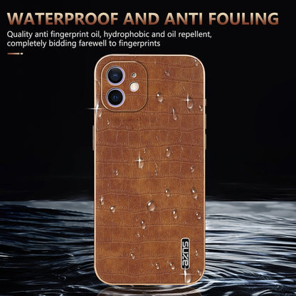 For iPhone 11 AZNS Electroplated Frame Crocodile Texture Full Coverage Phone Case(Green)