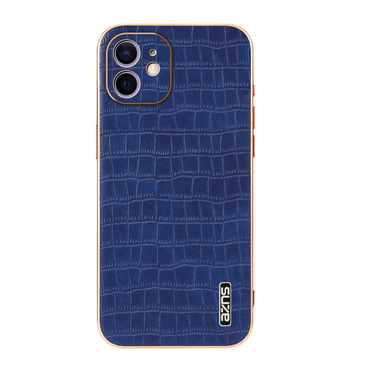 For iPhone 11 AZNS Electroplated Frame Crocodile Texture Full Coverage Phone Case(Blue)