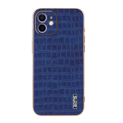 For iPhone 11 AZNS Electroplated Frame Crocodile Texture Full Coverage Phone Case(Blue)