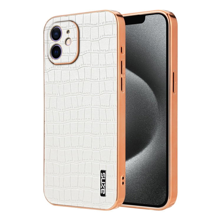 For iPhone 11 AZNS Electroplated Frame Crocodile Texture Full Coverage Phone Case(White)
