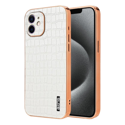 For iPhone 11 AZNS Electroplated Frame Crocodile Texture Full Coverage Phone Case(White)