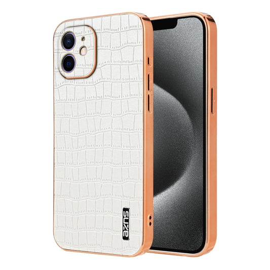 For iPhone 11 AZNS Electroplated Frame Crocodile Texture Full Coverage Phone Case(White)