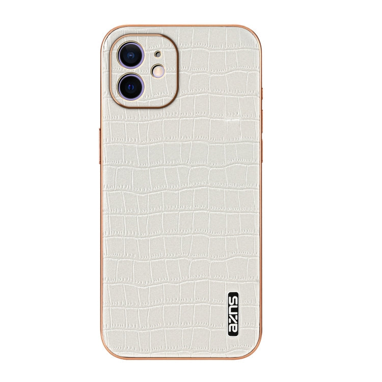 For iPhone 11 AZNS Electroplated Frame Crocodile Texture Full Coverage Phone Case(White)