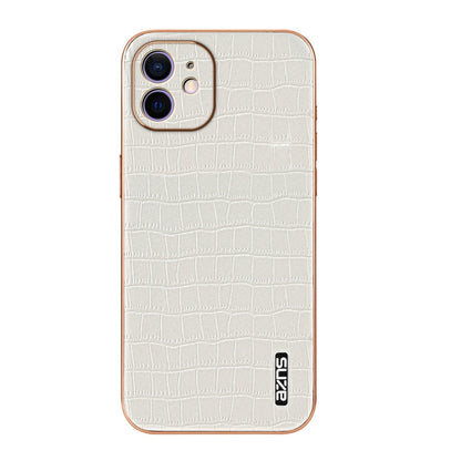 For iPhone 11 AZNS Electroplated Frame Crocodile Texture Full Coverage Phone Case(White)