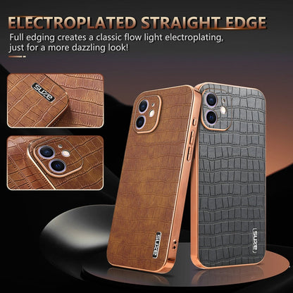 For iPhone 11 AZNS Electroplated Frame Crocodile Texture Full Coverage Phone Case(White)