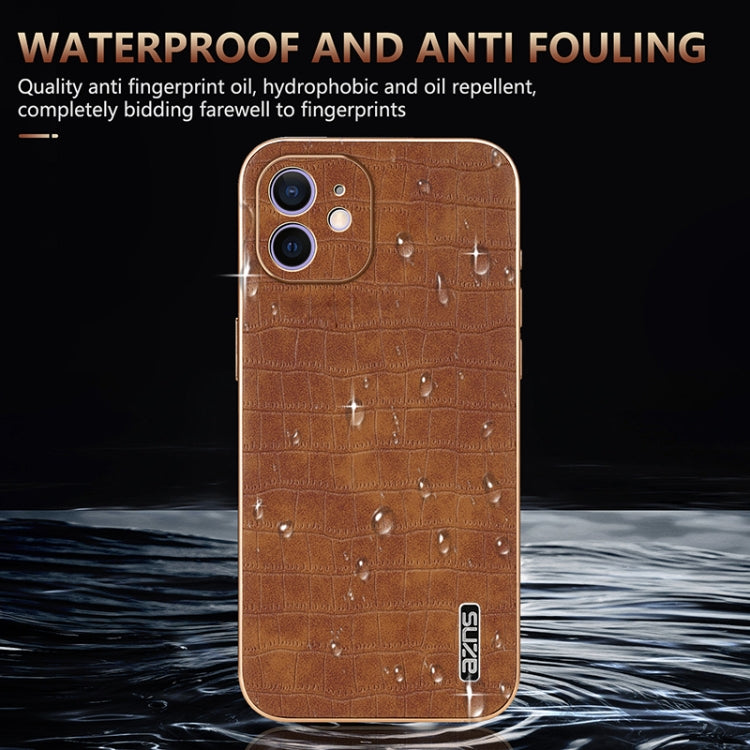 For iPhone 11 AZNS Electroplated Frame Crocodile Texture Full Coverage Phone Case(White)