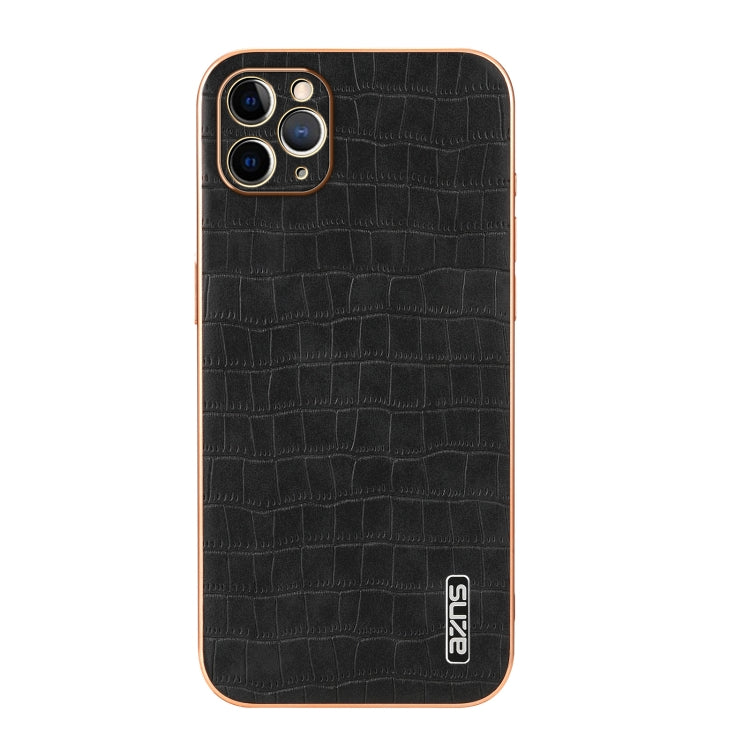 For iPhone 11 Pro AZNS Electroplated Frame Crocodile Texture Full Coverage Phone Case(Black)