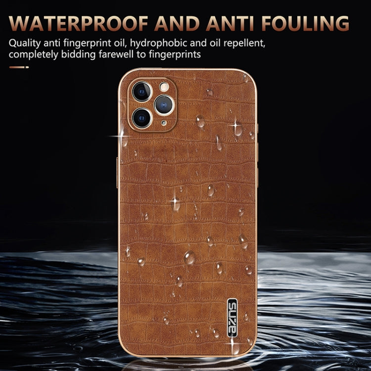For iPhone 11 Pro AZNS Electroplated Frame Crocodile Texture Full Coverage Phone Case(Black)