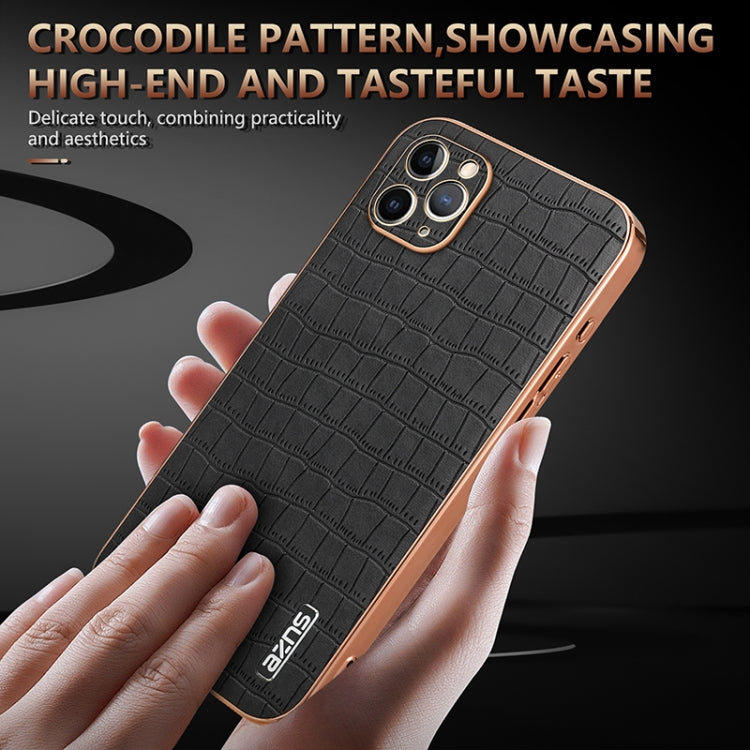 For iPhone 11 Pro AZNS Electroplated Frame Crocodile Texture Full Coverage Phone Case(Black)