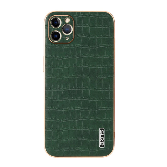For iPhone 11 Pro AZNS Electroplated Frame Crocodile Texture Full Coverage Phone Case(Green)