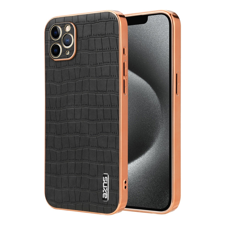 Pour iPhone 11 Pro Max AZNS Étui de protection intégral texturé crocodile avec cadre galvanisé (noir)