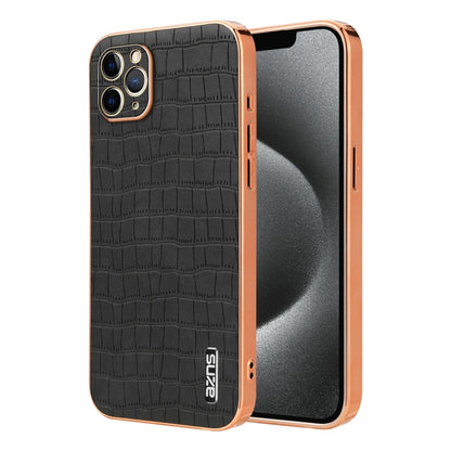 Pour iPhone 11 Pro Max AZNS Étui de protection intégral texturé crocodile avec cadre galvanisé (noir)