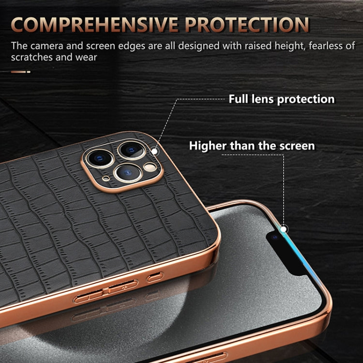 For iPhone 11 Pro Max AZNS Electroplated Frame Crocodile Texture Full Coverage Phone Case(Brown)