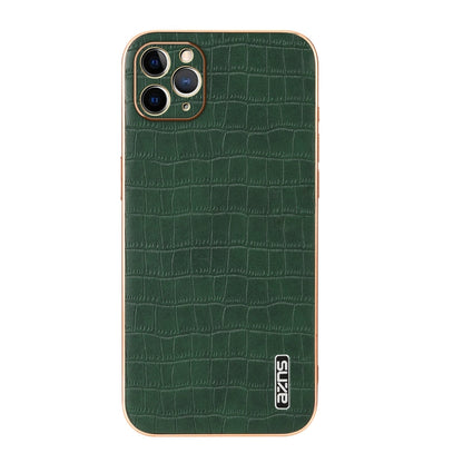 For iPhone 11 Pro Max AZNS Electroplated Frame Crocodile Texture Full Coverage Phone Case(Green)