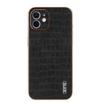 For iPhone 12 AZNS Electroplated Frame Crocodile Texture Full Coverage Phone Case(Black)