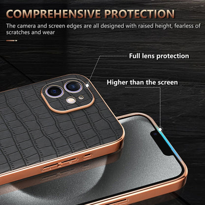 Pour iPhone 12 AZNS Cadre galvanisé Texture Croco Coque de téléphone à couverture complète (Marron)