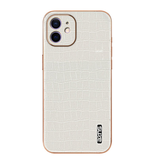 For iPhone 12 AZNS Electroplated Frame Crocodile Texture Full Coverage Phone Case(White)
