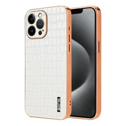 For iPhone 12 Pro AZNS Electroplated Frame Crocodile Texture Full Coverage Phone Case(White)