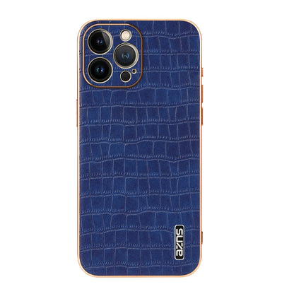 Pour iPhone 12 Pro Max Étui de téléphone AZNS à cadre galvanisé, texture crocodile, couverture intégrale (bleu)