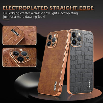 For iPhone 12 Pro Max AZNS Electroplated Frame Crocodile Texture Full Coverage Phone Case(White)