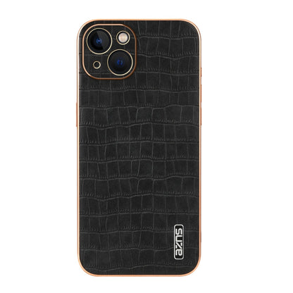 For iPhone 13 AZNS Electroplated Frame Crocodile Texture Full Coverage Phone Case(Black)