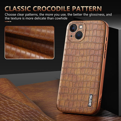 For iPhone 13 AZNS Electroplated Frame Crocodile Texture Full Coverage Phone Case(Brown)