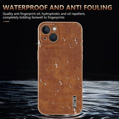 For iPhone 13 AZNS Electroplated Frame Crocodile Texture Full Coverage Phone Case(Brown)