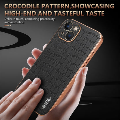 For iPhone 13 AZNS Electroplated Frame Crocodile Texture Full Coverage Phone Case(Brown)