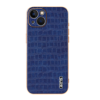 Pour iPhone 13 AZNS Coque de téléphone à couvrance complète avec cadre galvanisé et texture crocodile (bleu)