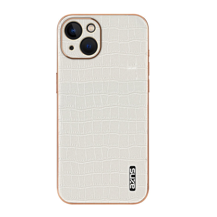 For iPhone 13 AZNS Electroplated Frame Crocodile Texture Full Coverage Phone Case(White)