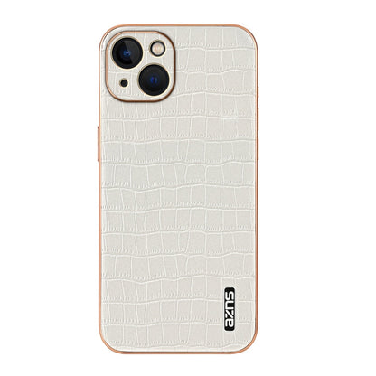 For iPhone 13 AZNS Electroplated Frame Crocodile Texture Full Coverage Phone Case(White)