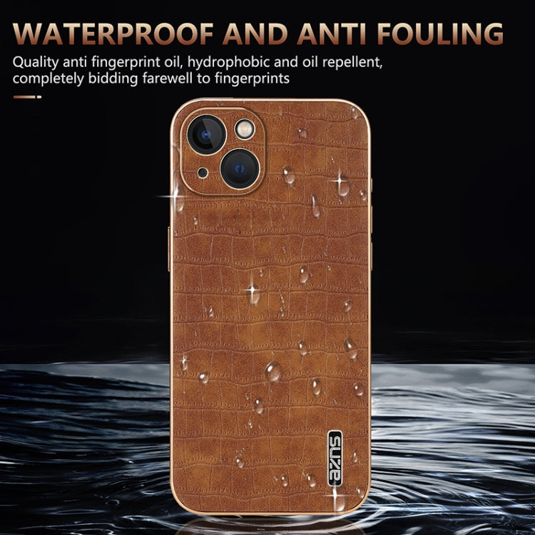 For iPhone 13 AZNS Electroplated Frame Crocodile Texture Full Coverage Phone Case(White)