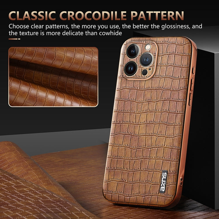 For iPhone 13 Pro AZNS Electroplated Frame Crocodile Texture Full Coverage Phone Case(White)