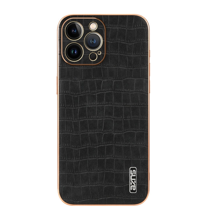 For iPhone 13 Pro Max AZNS Electroplated Frame Crocodile Texture Full Coverage Phone Case(Black)