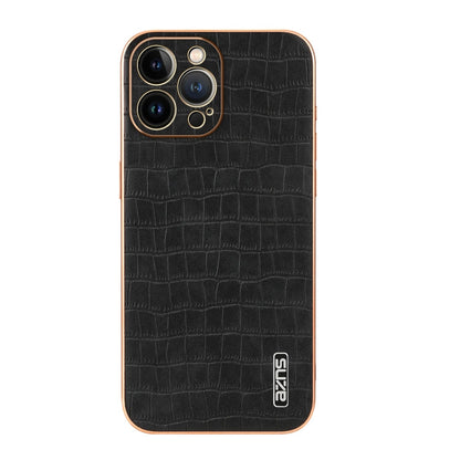 For iPhone 13 Pro Max AZNS Electroplated Frame Crocodile Texture Full Coverage Phone Case(Black)