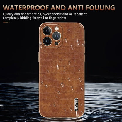 For iPhone 13 Pro Max AZNS Electroplated Frame Crocodile Texture Full Coverage Phone Case(Black)