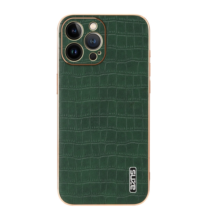 For iPhone 13 Pro Max AZNS Electroplated Frame Crocodile Texture Full Coverage Phone Case(Green)