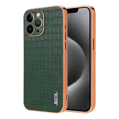 For iPhone 13 Pro Max AZNS Electroplated Frame Crocodile Texture Full Coverage Phone Case(Green)