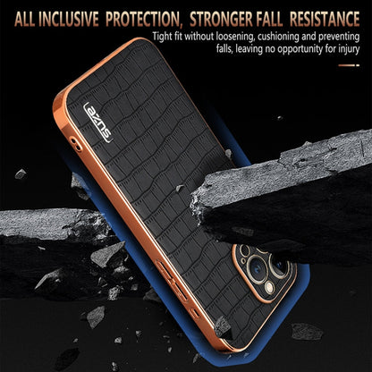 For iPhone 13 Pro Max AZNS Electroplated Frame Crocodile Texture Full Coverage Phone Case(Blue)