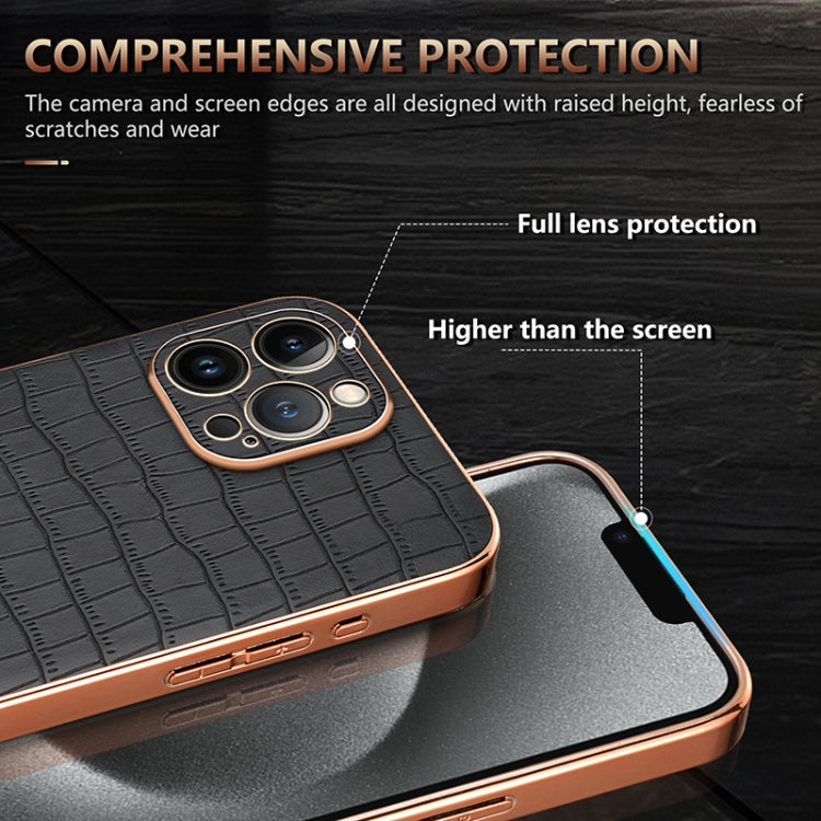 For iPhone 13 Pro Max AZNS Electroplated Frame Crocodile Texture Full Coverage Phone Case(Blue)
