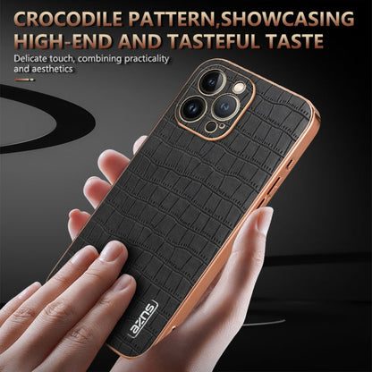 For iPhone 13 Pro Max AZNS Electroplated Frame Crocodile Texture Full Coverage Phone Case(Blue)