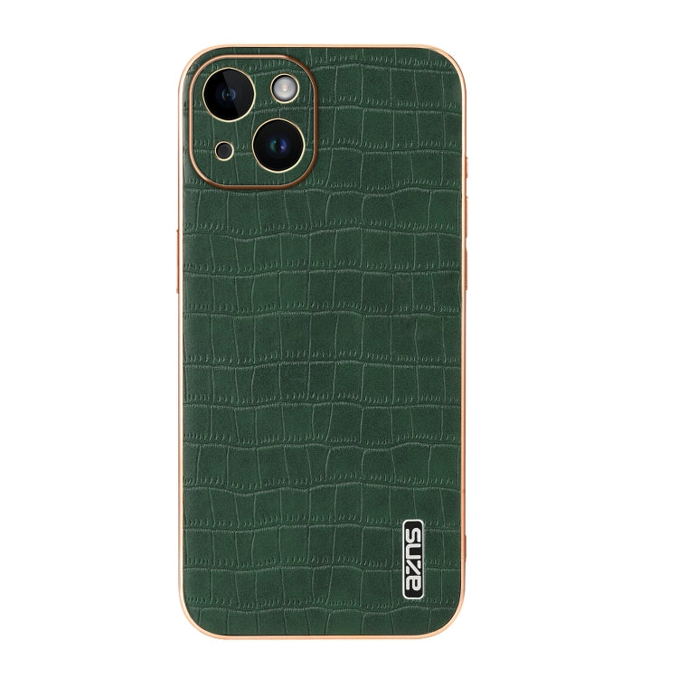 For iPhone 14 Plus AZNS Electroplated Frame Crocodile Texture Full Coverage Phone Case(Green)