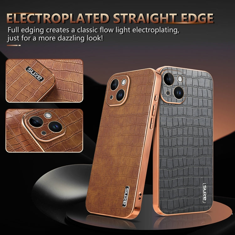 For iPhone 14 Plus AZNS Electroplated Frame Crocodile Texture Full Coverage Phone Case(Green)