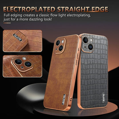 For iPhone 14 Plus AZNS Electroplated Frame Crocodile Texture Full Coverage Phone Case(Green)