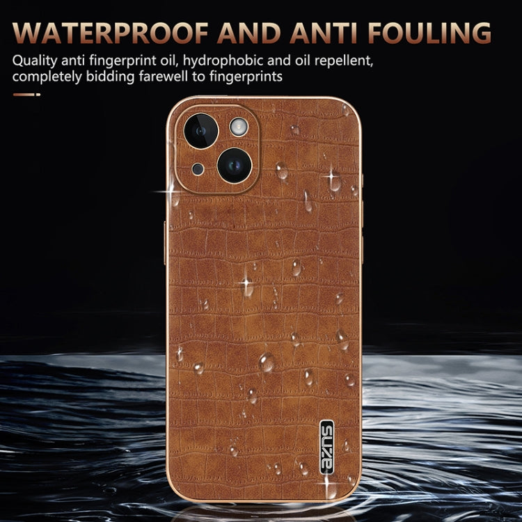 For iPhone 14 Plus AZNS Electroplated Frame Crocodile Texture Full Coverage Phone Case(Green)