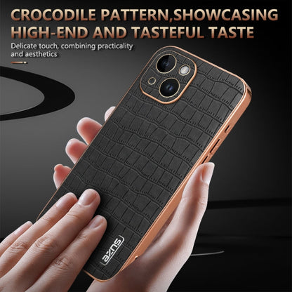 For iPhone 14 Plus AZNS Electroplated Frame Crocodile Texture Full Coverage Phone Case(Green)