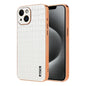 For iPhone 14 Plus AZNS Electroplated Frame Crocodile Texture Full Coverage Phone Case(White)